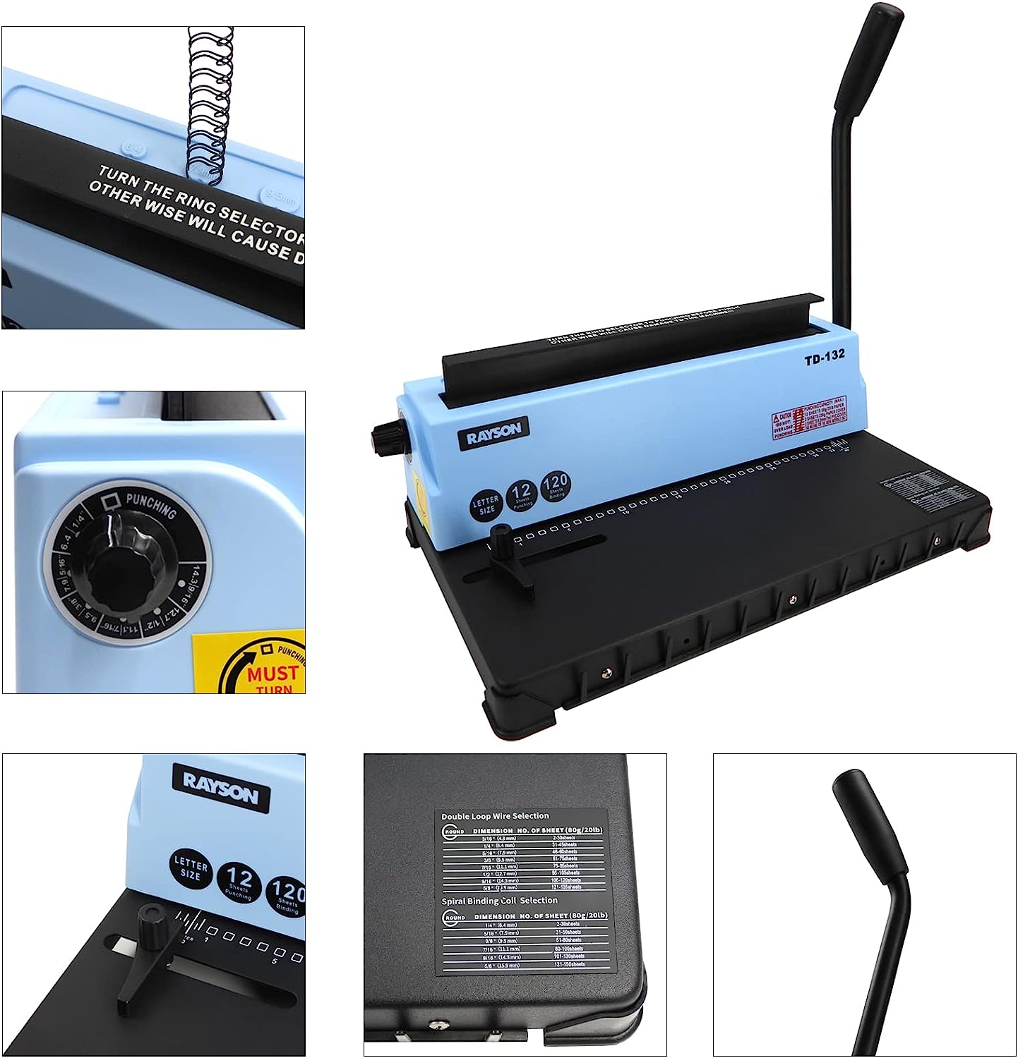 Rayson TD-132 Binding Machine Punch 12 Sheets/Bind 120 Sheets with Sturdy Metal Construction - Image 3
